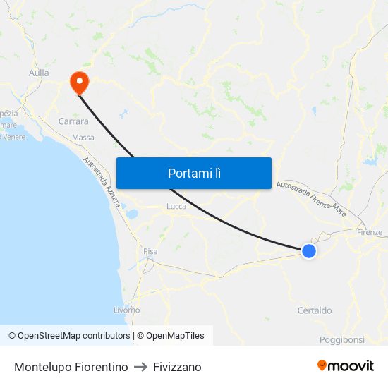 Montelupo Fiorentino to Fivizzano map