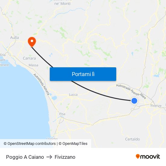 Poggio A Caiano to Fivizzano map