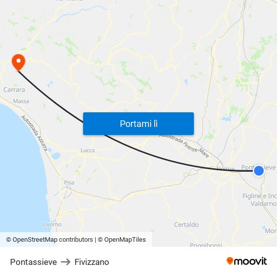 Pontassieve to Fivizzano map