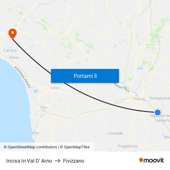 Incisa In Val D' Arno to Fivizzano map