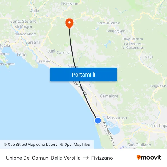 Unione Dei Comuni Della Versilia to Fivizzano map
