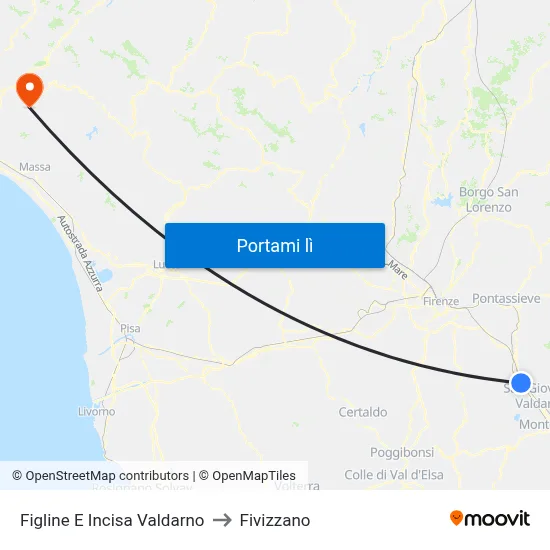 Figline E Incisa Valdarno to Fivizzano map