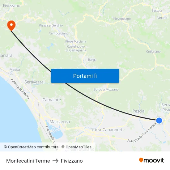 Montecatini Terme to Fivizzano map