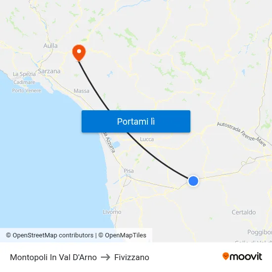 Montopoli In Val D'Arno to Fivizzano map
