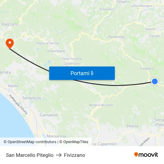 San Marcello Piteglio to Fivizzano map