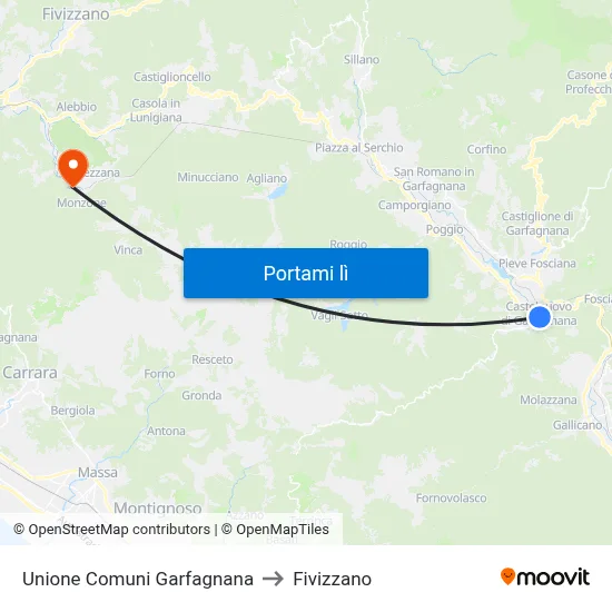 Unione Comuni Garfagnana to Fivizzano map