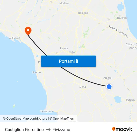 Castiglion Fiorentino to Fivizzano map