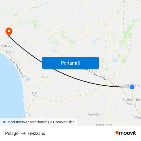 Pelago to Fivizzano map