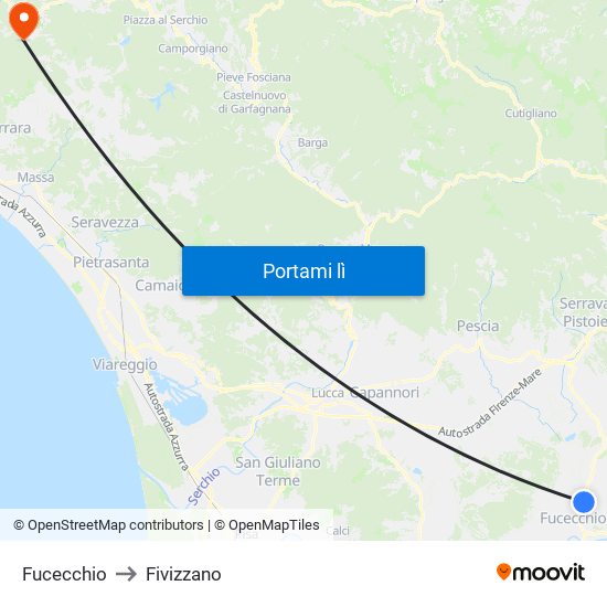 Fucecchio to Fivizzano map