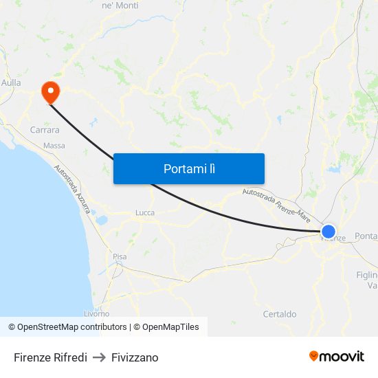 Firenze Rifredi to Fivizzano map