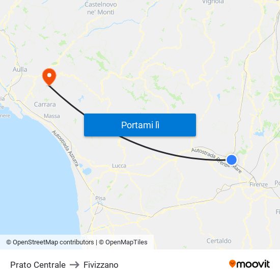 Prato Centrale to Fivizzano map