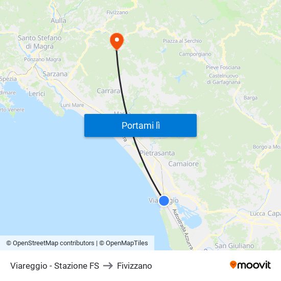 Viareggio Stazione FS to Fivizzano map