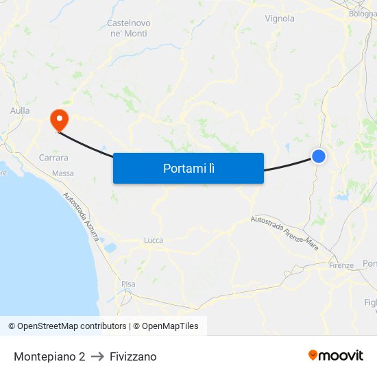 Montepiano 2 to Fivizzano map