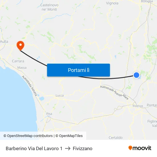 Barberino Via Del Lavoro 1 to Fivizzano map