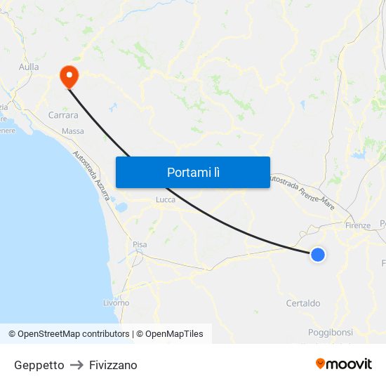 Geppetto to Fivizzano map