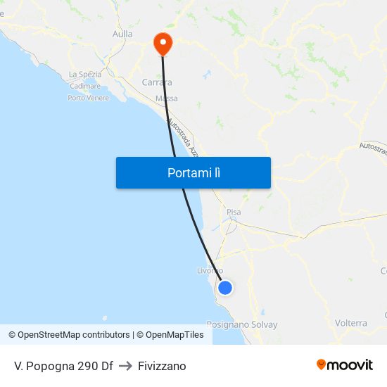 V. Popogna 290 Df to Fivizzano map