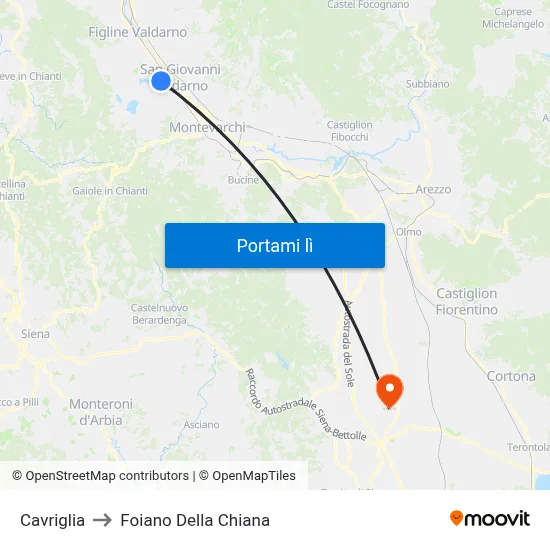 Cavriglia to Foiano Della Chiana map