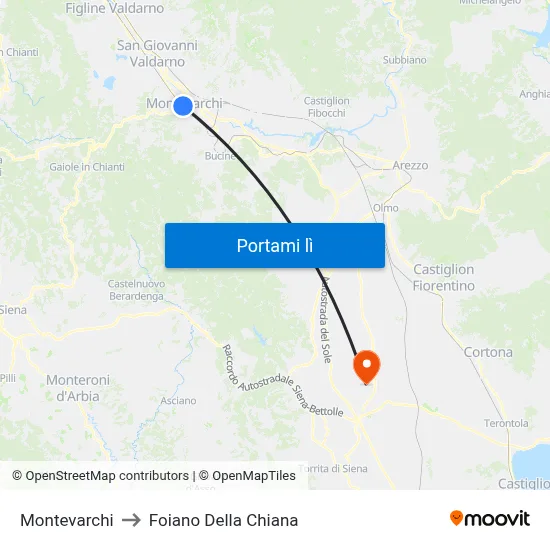 Montevarchi to Foiano Della Chiana map