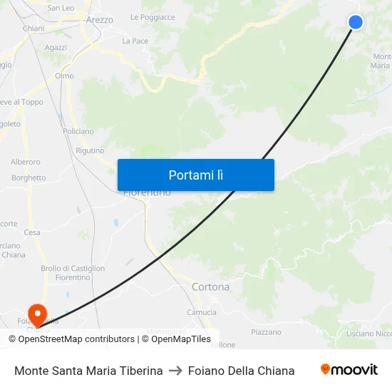 Monte Santa Maria Tiberina to Foiano Della Chiana map