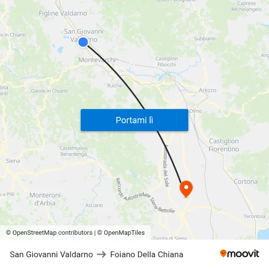San Giovanni Valdarno to Foiano Della Chiana map