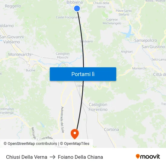 Chiusi Della Verna to Foiano Della Chiana map