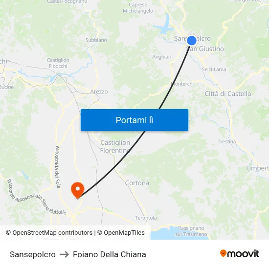 Sansepolcro to Foiano Della Chiana map
