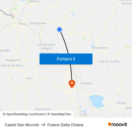 Castel San Niccolò to Foiano Della Chiana map