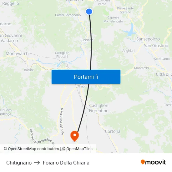Chitignano to Foiano Della Chiana map