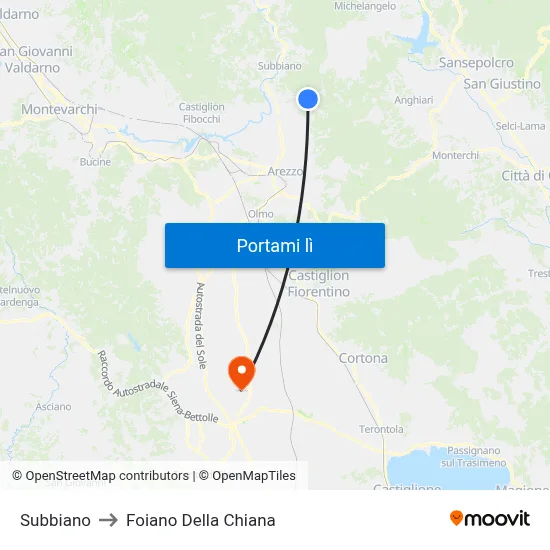 Subbiano to Foiano Della Chiana map