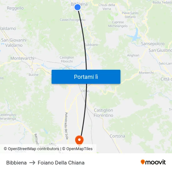 Bibbiena to Foiano Della Chiana map