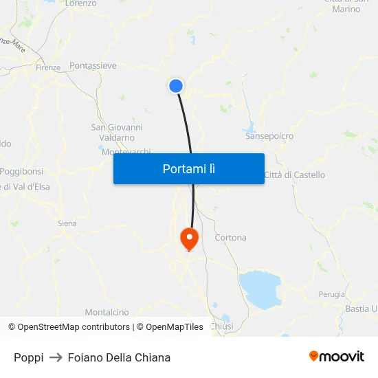 Poppi to Foiano Della Chiana map