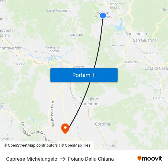 Caprese Michelangelo to Foiano Della Chiana map