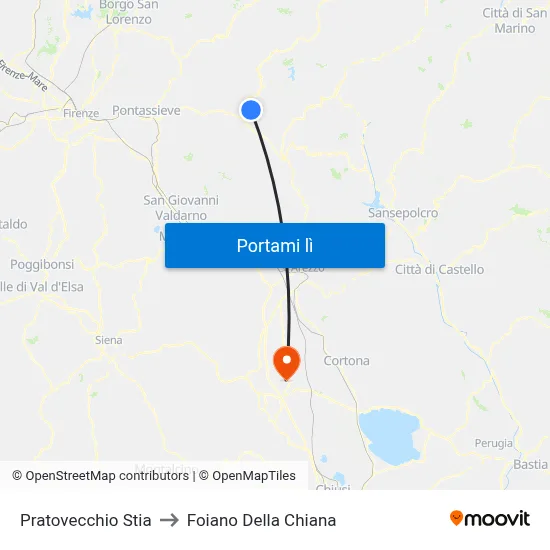 Pratovecchio Stia to Foiano Della Chiana map