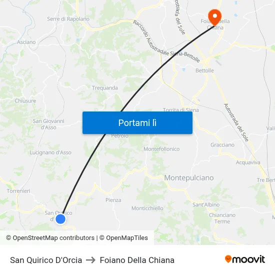 San Quirico D'Orcia to Foiano Della Chiana map