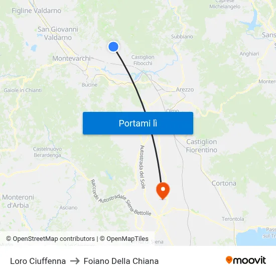 Loro Ciuffenna to Foiano Della Chiana map