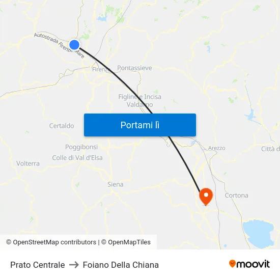 Prato Centrale to Foiano Della Chiana map