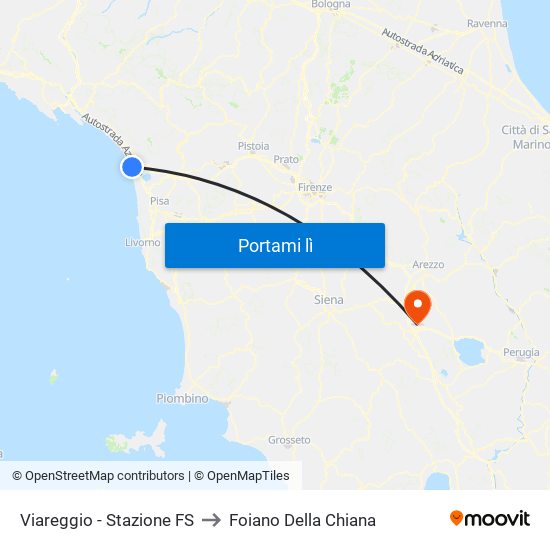 Viareggio Stazione FS to Foiano Della Chiana map