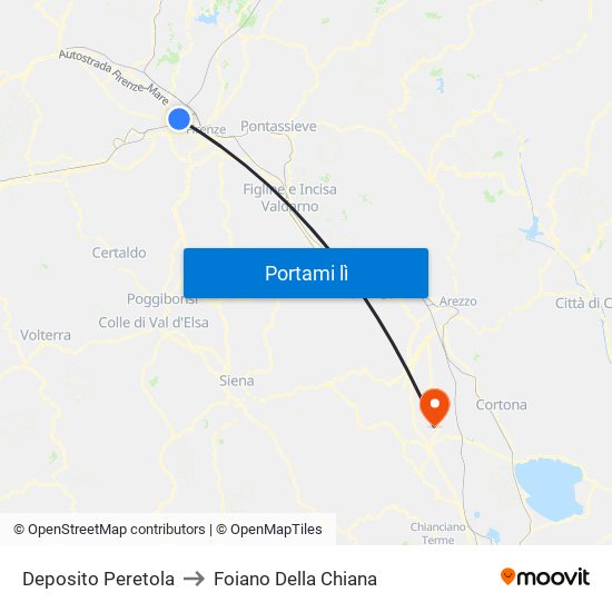Deposito Peretola to Foiano Della Chiana map