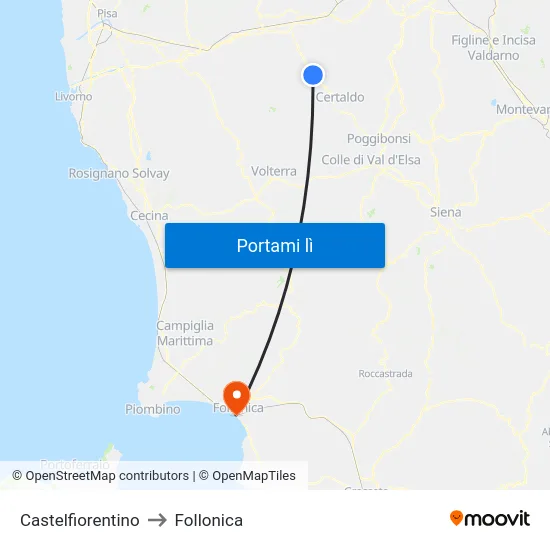 Castelfiorentino to Follonica map