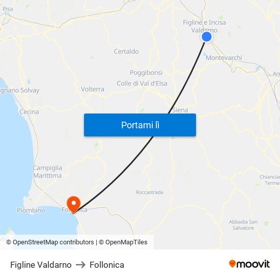 Figline Valdarno to Follonica map