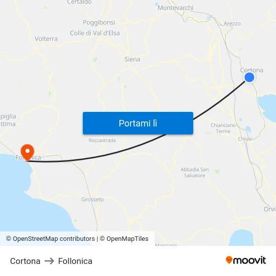 Cortona to Follonica map