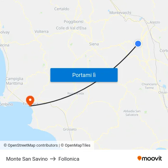 Monte San Savino to Follonica map