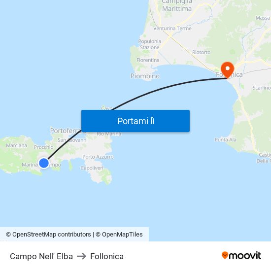 Campo Nell' Elba to Follonica map