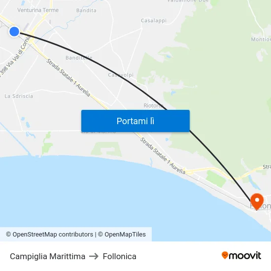 Campiglia Marittima to Follonica map