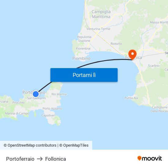 Portoferraio to Follonica map