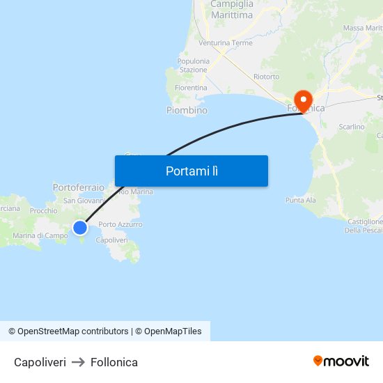 Capoliveri to Follonica map
