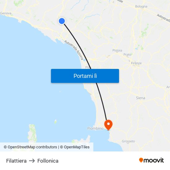 Filattiera to Follonica map