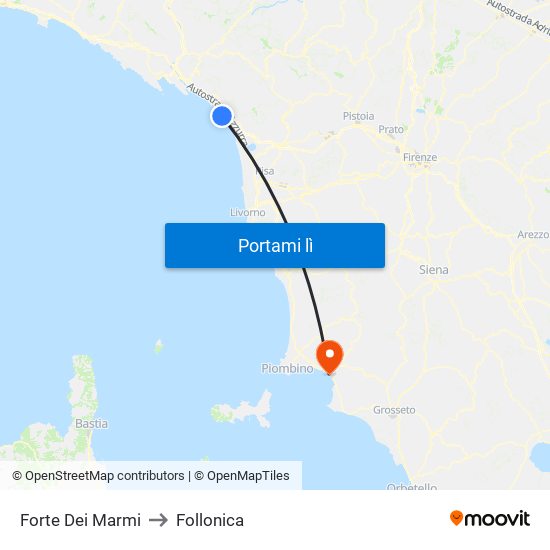 Forte Dei Marmi to Follonica map