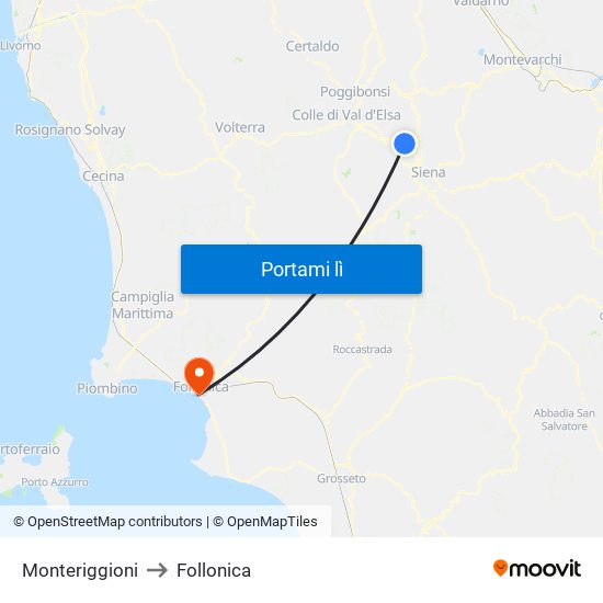 Monteriggioni to Follonica map