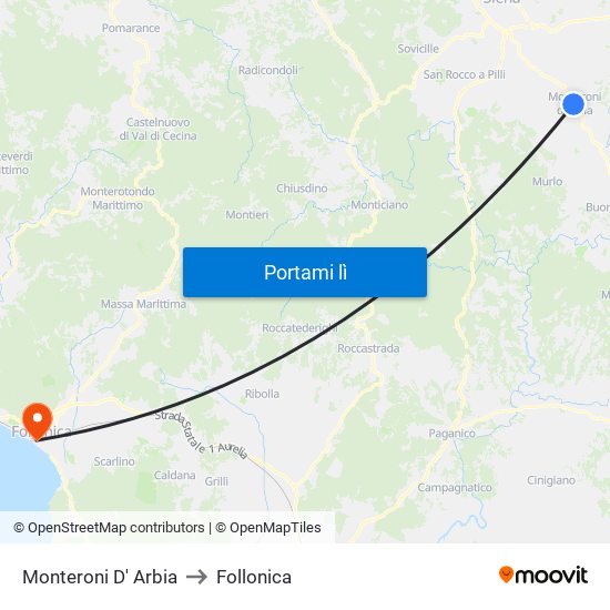 Monteroni D' Arbia to Follonica map